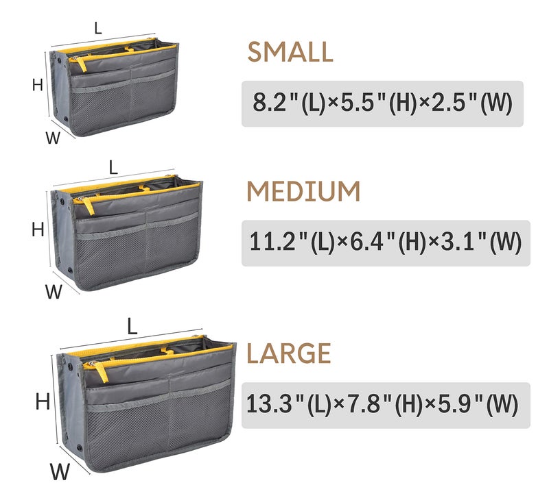Vercord Purse Organizer Insert for Handbags Bag Organizers Inside Tote Pocketbook Women Nurse Nylon 13 Pockets Grey Medium - Image 3